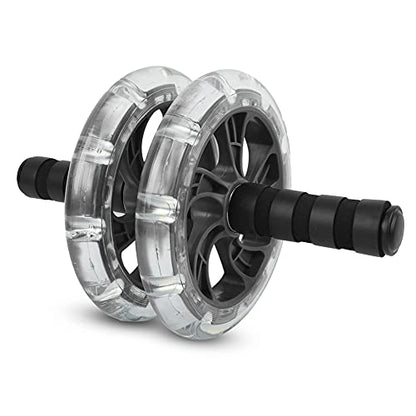 Fitness Roller with Dual ABS Wheels and Pull Strap Set, Abdominal Exerciser for Core Workout, Quiet Double Bearing Ab Roller with Knee Pad and Removable Handles for Home Gym Use