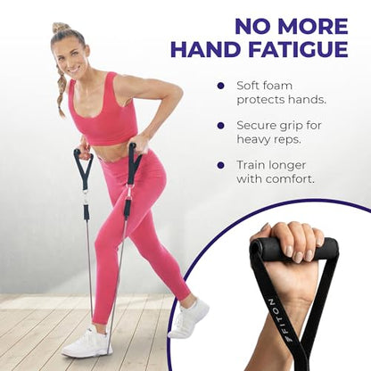 FitOn Resistance Bands with Handles - Elastic Bands for Muscle Mobility & Strengthening, Resistance Loops with Comfortable Foam Handle, Dual-Knit Design, Set of 2 with Pouch - Light 15lb & Medium 20lb