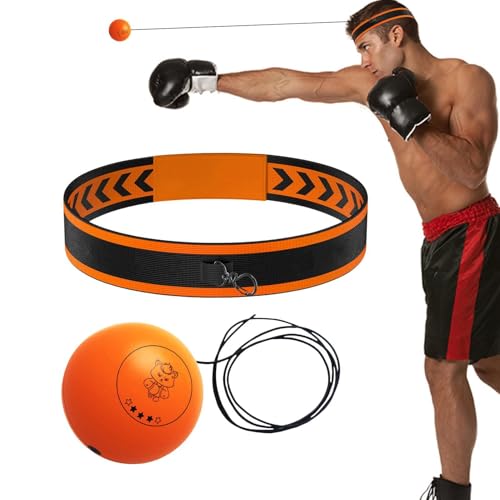Reflex Ball Headband,Fun Effective Reaction Hand Eye Coordination Training - Punching Speed Gear Sports Equipment | for Adults Professionals Enthusiasts Beginners Amateurs Lovers Families - color: Orange ball
