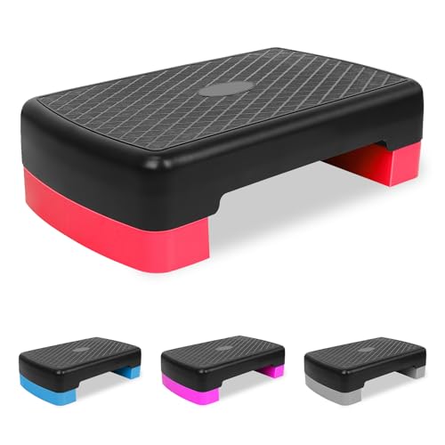 18'' Adjustable Aerobic Step Platform, Adjustable Fitness 4-6in Exercise Stepper Workout with 2 Risers, Aerobics Stepper Workout Stepper for Home Gym Cardio Strength & Training