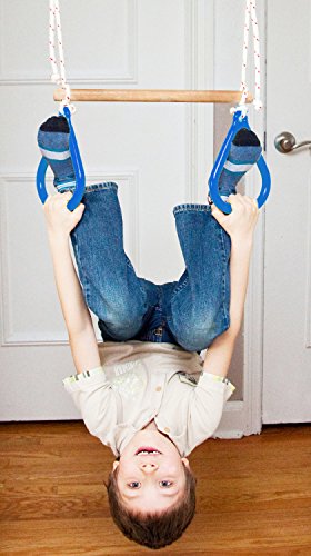 Doorway Swing for Kids Indoor - Trapeze Bar and Blue Gymnastic Rings Combo