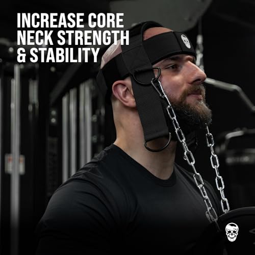 Gymreapers Neck Harness Weight Lifting - Neck Trainer Workout Equipment - Heavy Duty Stainless Steel Chain, Adjustable Neoprene Head Strap, Exercise Equipment for Strength & Pain Relief - color: Black