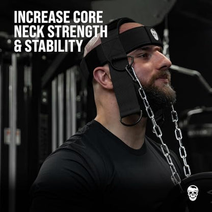 Gymreapers Neck Harness Weight Lifting - Neck Trainer Workout Equipment - Heavy Duty Stainless Steel Chain, Adjustable Neoprene Head Strap, Exercise Equipment for Strength & Pain Relief - color: Black