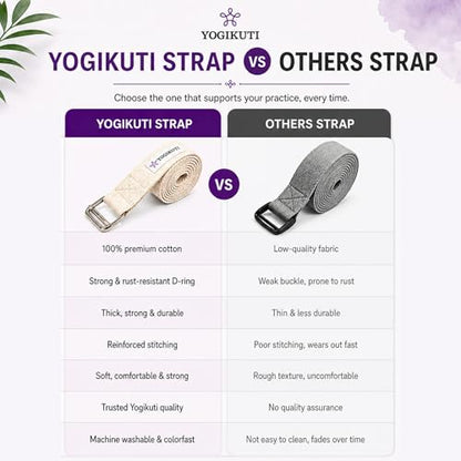 Yogikuti Premium Cotton Yoga Strap | Adjustable Yoga Belt for Stretching, Flexibility, Balance & Alignment | Yoga Accessories for Beginners, Pilates, Meditation, Exercise, Fitness & Physical Therapy - size: 9ft(3mtr)