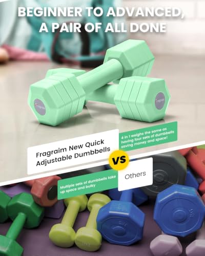 Adjustable Dumbbell Set, 4-in-1 Hand Weights, 5/6 LB Pair for Women Men - color: Green, style: 10 lbs Pair [5 lbs Each]