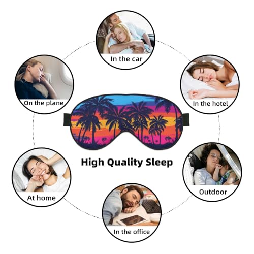 Blue Palm Trees Sleep Mask Orange Sunset Eye Mask with Adjustable Strap Eye Sleep Shade Cover Blocks Light for Women Men Airplane Travel Nap - color: Blue Palm Trees