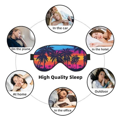 Blue Palm Trees Sleep Mask Orange Sunset Eye Mask with Adjustable Strap Eye Sleep Shade Cover Blocks Light for Women Men Airplane Travel Nap - color: Blue Palm Trees
