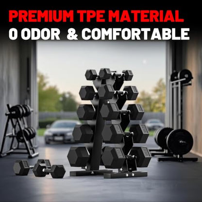 PAPABABE Hex Dumbbell Set with Rubber Grip 2.5-125lb, Odorless Rubber Coated Weight Fixed Dumbbells Set of 2/Single, Weights for Women at Home, Hand Weights for Home Gym & Strength Training,Pesas Para Ejercicios - size: 17.5 lb, Pair, style: Rubber Grip