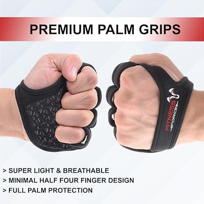 FITNESS FORCE Workout Gloves for Men & Women Partial Weight Lifting Gloves Non-Slip Gym Grip for Weight Lifting Calluses Guard Fingerless Exercise Gloves with Full Palm Protection