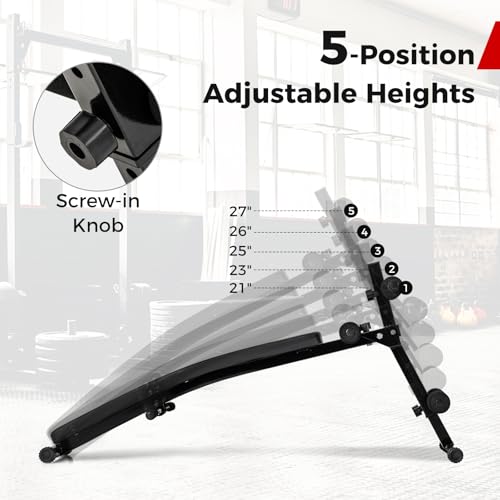 Goplus Adjustable Sit Up Bench for AB Exercise, Foldable Curved Slant Bench with High Density Foam Cushioned Seat for Strength Training, Incline Decline Workout Equipment for Home Gym, Black
