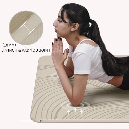 PAIDU Large Yoga Mat 72"x36"x10mm Non-Slip Exercise Mat for Home Gym Studio - color: Beige