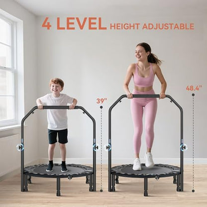 Premium Foldable Exercise Trampoline for Low-Impact Cardio Workouts, Indoor Fitness Jumping Mat with Stable Steel Frame