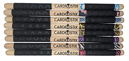 CardioStix 8.5oz Cardio Drum Sticks per set (1 pair sticks only) Weighted Double Grip w/Bag Premium American Hickory Wood | Drumming, Fitness, Aerobic Class (Breast Cancer Awareness) - color: Breast Cancer Awareness w/ Bag