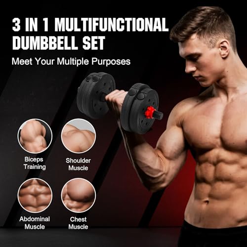 Adjustable Dumbbell Set, 22lbs Free Weights Dumbbells Set, 3 in1 Dumbbells Set Used as Barbell,Push-up Stand, Weight Set for Home Gym, Fitness Workout Equipment for Men Women