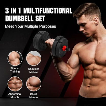 Adjustable Dumbbell Set, 22lbs Free Weights Dumbbells Set, 3 in1 Dumbbells Set Used as Barbell,Push-up Stand, Weight Set for Home Gym, Fitness Workout Equipment for Men Women