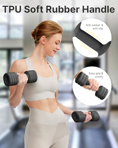 YOTTOY Adjustable Dumbbell Set of 2, 4-in-1 Hand Weights for Women at Home, Compact Free Weights Dumbbells Set with Soft Grip and Base, 2-5 lbs Each for Home Gym - color: Black