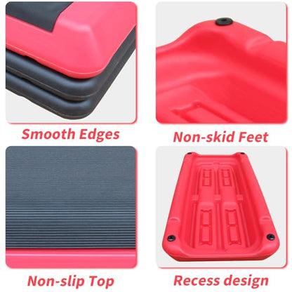 Adjustable Workout Aerobic Stepper In Fitness & Exercise Step Platform Trainer Red Black With 2 Risers