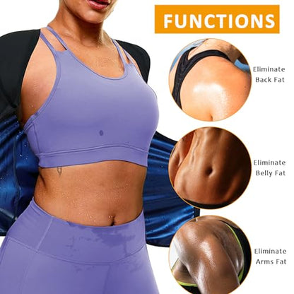Sauna Suit Shirt for Women Weight Loss Sweat Waist Trainer Vest Workout Compression Tank Top Body Shaper