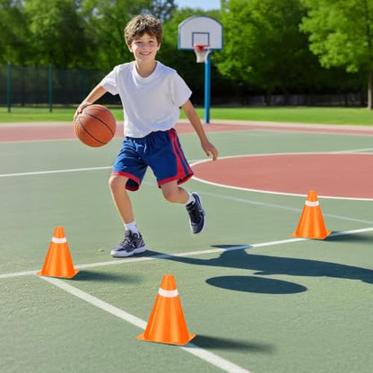 12 Pack 7 Inch Orange and White Cones Versatile Parking Cones,Traffic Cones,Dog Agility Cones,Soccer Cones for Training for Field,Driveway,Event Use
