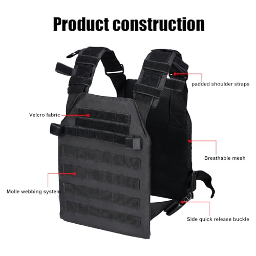 Adjustable Weighted Vest Fitness Sport Training Strength and Endurance Training,Quick Release with Molle for Running,Fitness Workouts - color: Black
