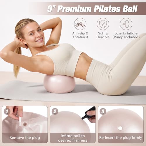 GINMIC Pilates Kit, Pilates Equipment for Home Workouts, at Home Pilates Set with Complete Accessories: Pilates Ring, Pilates Ball, Long and Loop Resistance Bands, Socks, Massage Ball, Guide & Bag - color: Oat & Brown