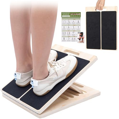 Slant Board for Calf Stretching, 5 Angle Portable Adjustable Calf Wooden Stretch Board with Training Poster, 300lb Weight Capacity for Ankle Heel Feet Leg Knees Physical Therapy Equipment