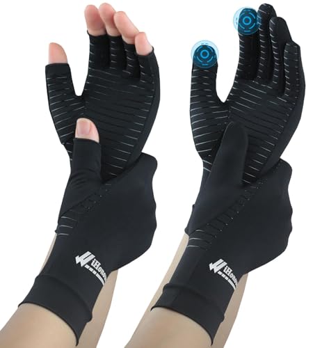 Big Mango 2 Pairs Copper Arthritis Gloves, Compression Gloves for Women Men Relieve Pain from Rheumatoid Arthritis, Carpal Tunnel, Swelling, Everyday Hands Support (Open Finger + Full Finger, Small) - color: Open Finger (1 Pair) & Full Finger (1 Pair), si