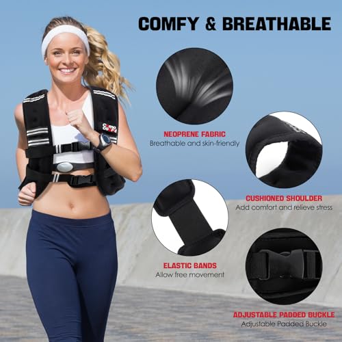 Weighted Vest, 5lb/10lb/12lb/15lb Weight Vest with Reflective Stripe for Women, Men, Rucking Vest for Walking Strength Training Running, Workout, Jogging