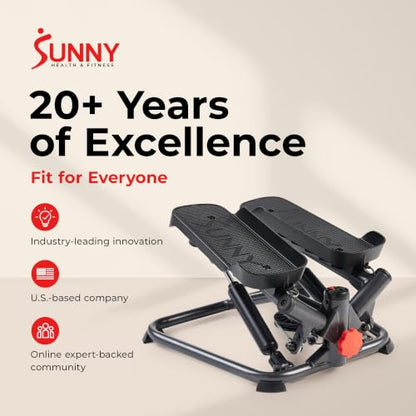 Sunny Health & Fitness Twist Stair Stepper with Resistance Bands - color: Black Onyx
