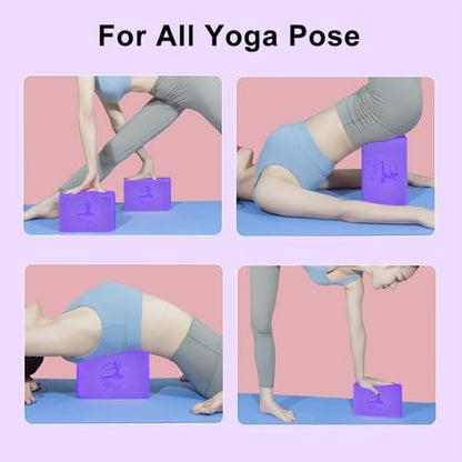 RETON Yoga Blocks Set, High - Density Yoga Block with 2 Strap, Lightweight Foam Brick Yoga Pilates Blocks, Anti-Slip Yoga Brick with Embossed Design for Posture Adjustment and Movement Assistance - color: Purple