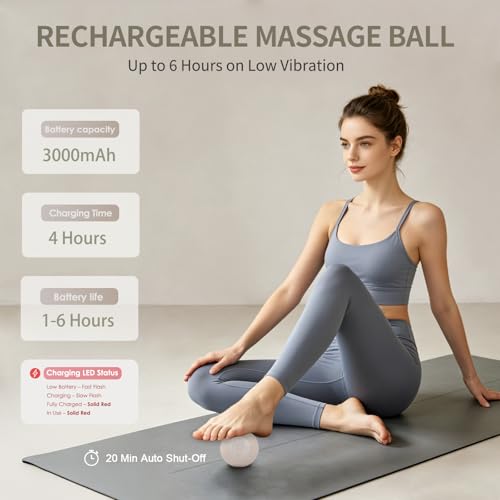 Heating Vibrating Massage Ball with 7 Modes & Memory Function for Myofascial Release, Deep Tissue and Trigger Point Muscle Therapy - Targets Back, Hip, Leg, Neck & Foot (Beige)