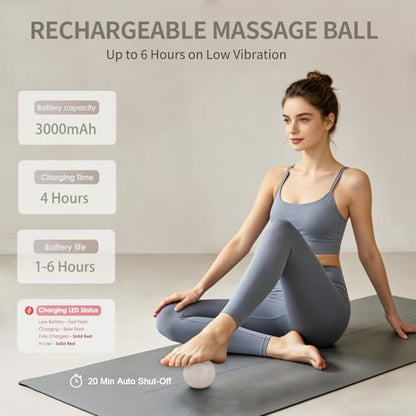 Heating Vibrating Massage Ball with 7 Modes & Memory Function for Myofascial Release, Deep Tissue and Trigger Point Muscle Therapy - Targets Back, Hip, Leg, Neck & Foot (Beige)