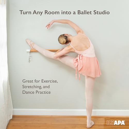Ilyapa Ballet Barre Bare for Home - Wood Adjustable Wall Mount Ballet Bar Dance Equipment for Barre Workout & Ballet Stretching, Powdercoated White Brackets - size: 3 Ft