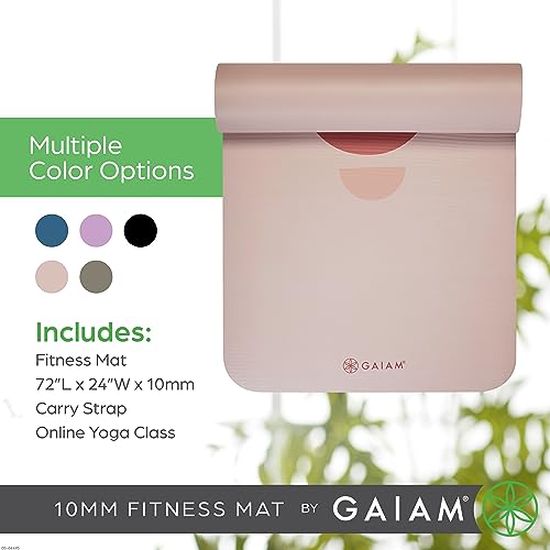 Gaiam Extra-Thick Yoga Fitness Mat and Exercise Mat with Non-Slip Texture and Easy Carry Strap