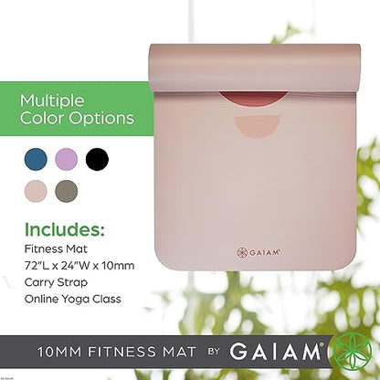 Gaiam Extra-Thick Yoga Fitness Mat and Exercise Mat with Non-Slip Texture and Easy Carry Strap