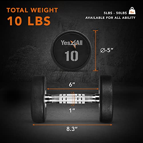 Yes4All Urethane Dumbbell with Anti-Slip Knurled Handle 5-50 LB for Muscle Building - Sold Individually - color: B. 10 Pounds