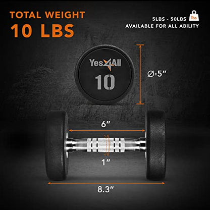 Yes4All Urethane Dumbbell with Anti-Slip Knurled Handle 5-50 LB for Muscle Building - Sold Individually - color: B. 10 Pounds