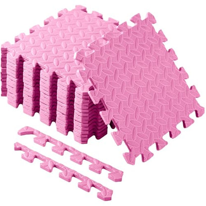 Foam Floor Tiles Foam Floor Mats Play Mats Bulk with Borders Interlocking for Bedroom Gym Nursery(11.8 x 11.8 Inch,Light Pink)
