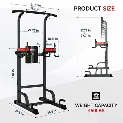 Pull Up Bar Power Tower Dip Station, 450LB Adjustable Home Gym Equipment - color: Black Red-03