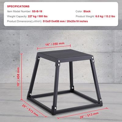 18 Inch Plyometric Jump Box, Steel Fitness Plyo Box, Anti-Slip Platform for Home Gym Training, Strength Conditioning, 500 lbs Capacity, Black