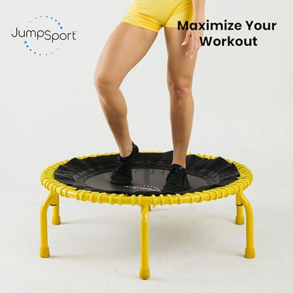 JumpSport 350 PRO 39 Inch Fitness Trampoline Indoor Rebounder Cardio Workout Equipment 300 lb Capacity - color: Black, Yellow