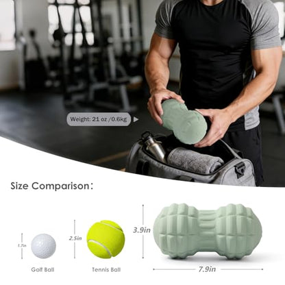 Silicone Vibrating Peanut Massage Ball Roller, Green | Water Resistant , Electric Double Lacrosse Massage Ball, 4 Intensities, For Muscle Tightness Deep Tissue, For Foot Back Hip