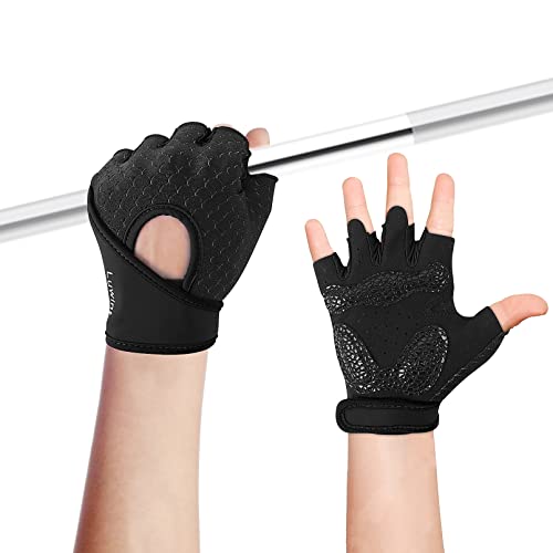 Luwint Kids Workout Gloves, Ventilated Grip Exercise Gloves for Boys and Girls Weightlifting Hanging Gym, Children 3-12 Years - color: Black, size: Medium