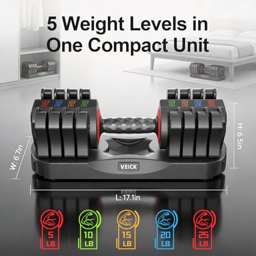 VEICK Adjustable Dumbbell 25 lb – Quick Change Dial with Non Slip Handle & Tray Stand, Space Saving Home Gym Weights for Women Men Strength Training Workout - style: 25LBS-1PC