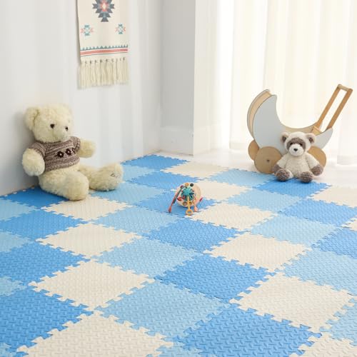 16 Tiles Foam Play Mat, Non-Toxic Square Foam Floor Tiles for Kids - color: White/Light Blue/Blue, size: 16 Pcs/47.2*47.2