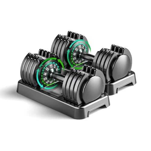 25/55lb Pair Adjustable Dumbbell Set, Adjustable Dumbbells Set of 2, 5 in 1/10 in 1 Free Weights Dumbbells Set with Anti-Slip Texture Handle, Weight Set For Home Gym Suit both Men and Women