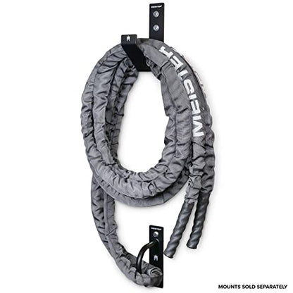 Meister Professional Sheathed Battle Rope for Strength & Conditioning Gym Workouts - 1.5" Diameter - Gray