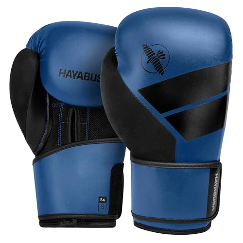 Hayabusa S4 PU Leather Boxing Gloves for Men, Women & Kids, 10oz, 12oz, 14oz, 16oz, Training, Sparring, Kickboxing, Fighting Sports, Taekwondo, MMA, Muay Thai & Arts - color: Blue, size: 12 oz