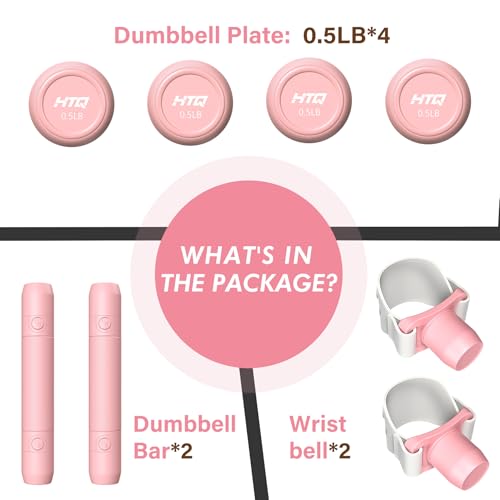 HTQ Adjustable Dumbbell Set for Women, 2-17LBS Total Plate Weight Home Workout Equipment with Kettlebell, Wrist Weights, Resistance Tube, Jump Rope, Pink/Green Free Weights Set for Women at Home - color: Pink