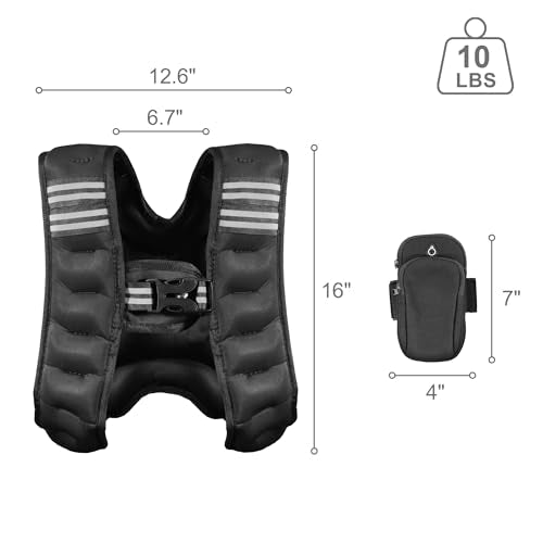 Fitvids Weighted Vest for Women & Men, Weight Vest with Detachable Phone Pouch for Walking, Running, Workout & Strength Training, 6lb/8lb/10lb Body Weight Vests for Fitness with Reflective Stripe - size: 10lb